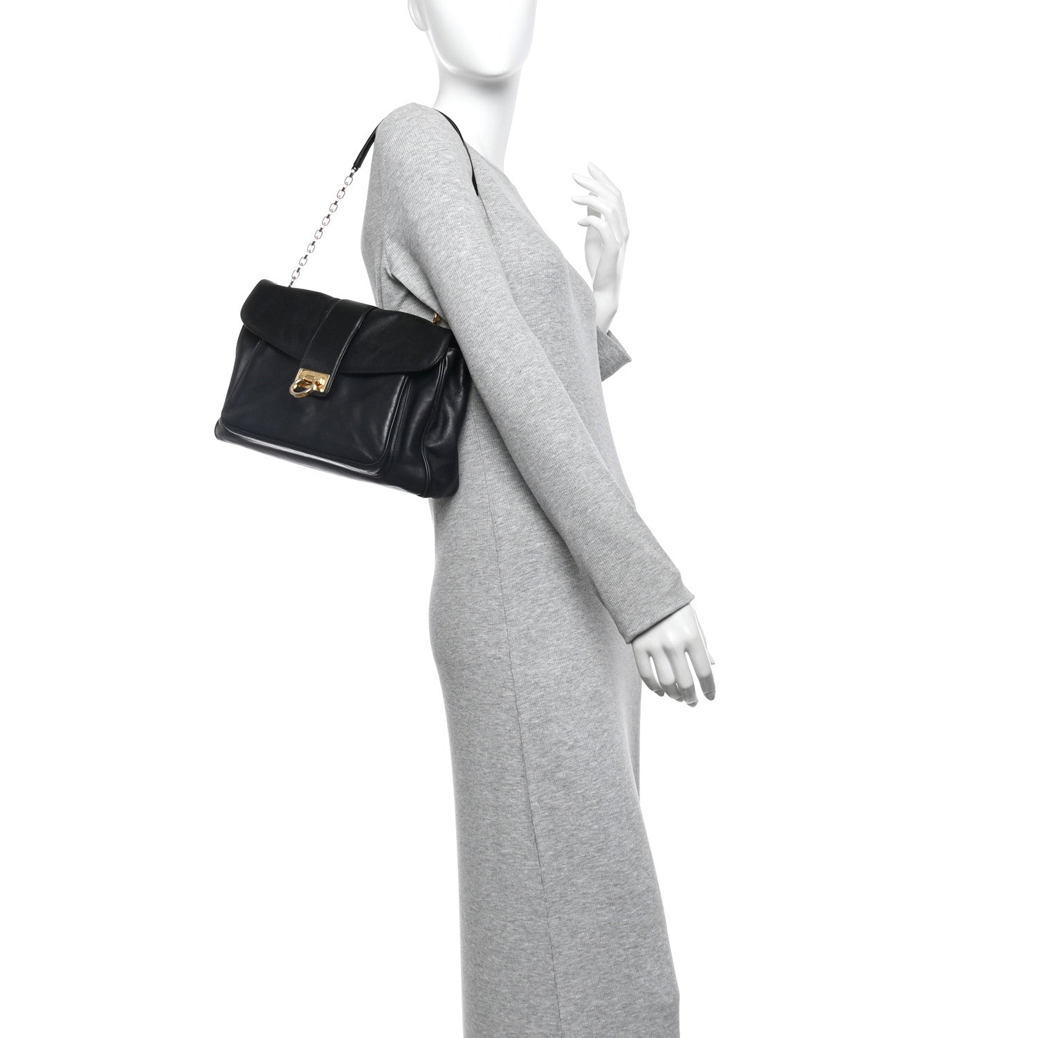 Salvatore Ferragamo Calfskin Gancio Lock Shoulder Bag Black 2 of 13