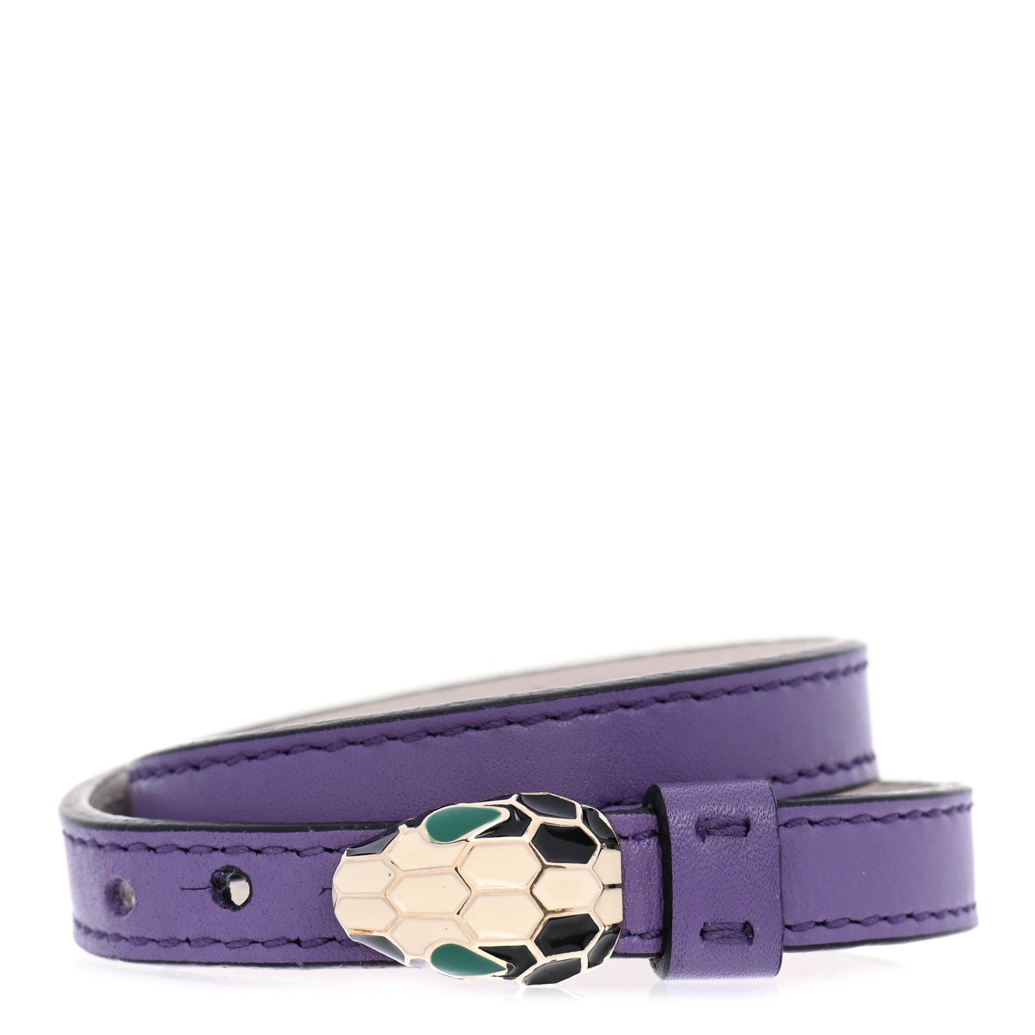 Bulgari Calfskin Serpenti Forever Double Coil Bracelet Purple 1 of 5