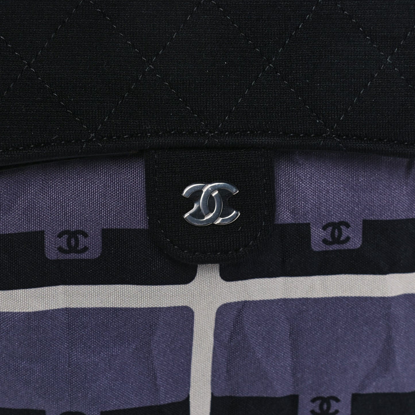 Jersey Fabric Quilted Foldable Tote With Chain Black Multicolor