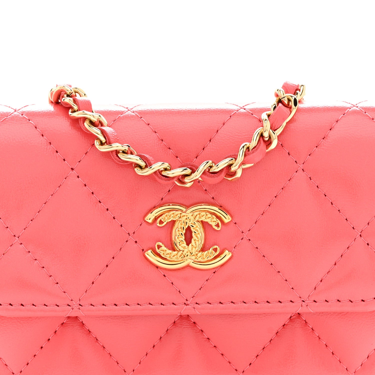 Chanel Shiny Lambskin Quilted Card Holder On Chain Pink 9 of 11