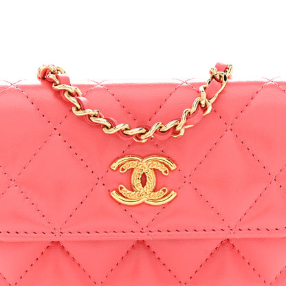 Chanel Shiny Lambskin Quilted Card Holder On Chain Pink 9 of 11
