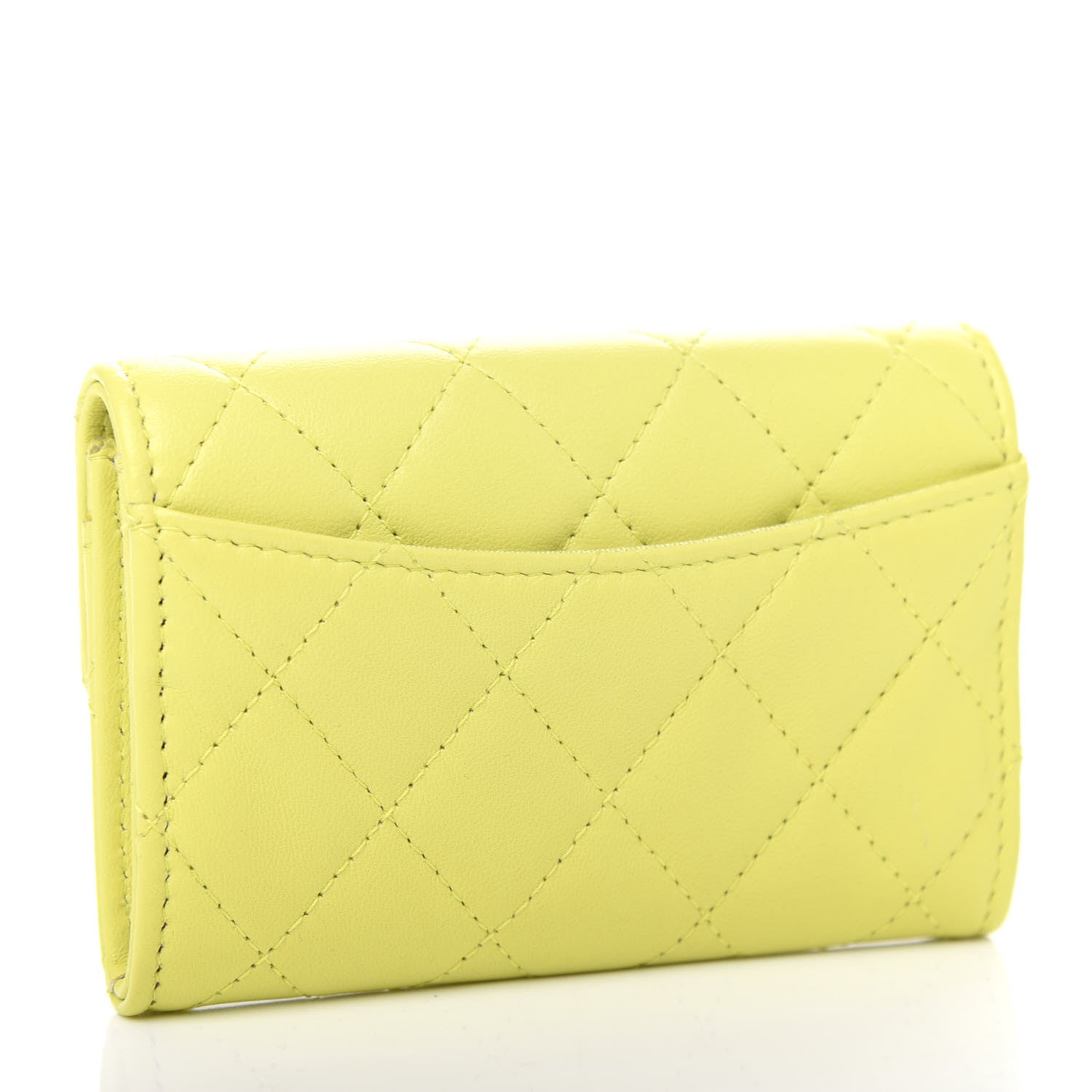 Chanel Lambskin Quilted Flap Card Holder Wallet Yellow 3 of 9