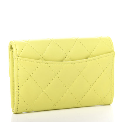 Chanel Lambskin Quilted Flap Card Holder Wallet Yellow 3 of 9