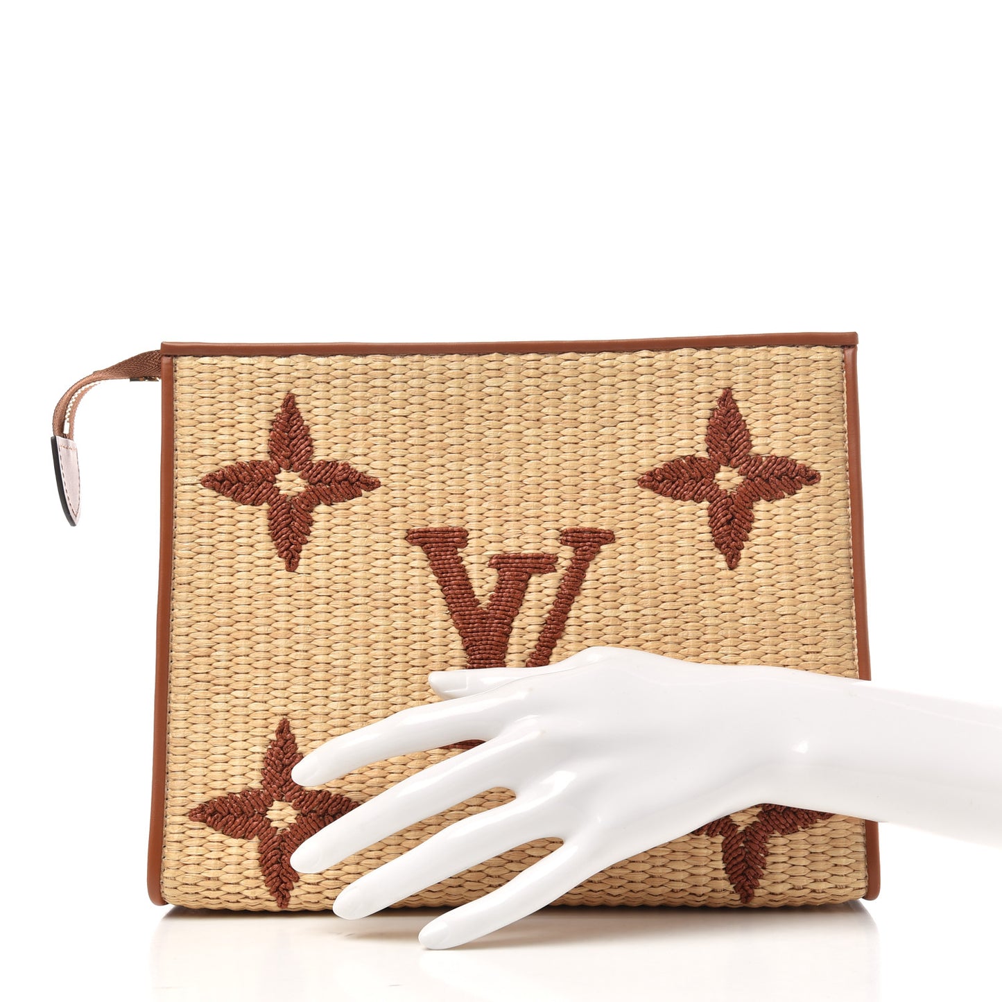 Raffia Monogram Giant Toiletry Pouch 26 Tan