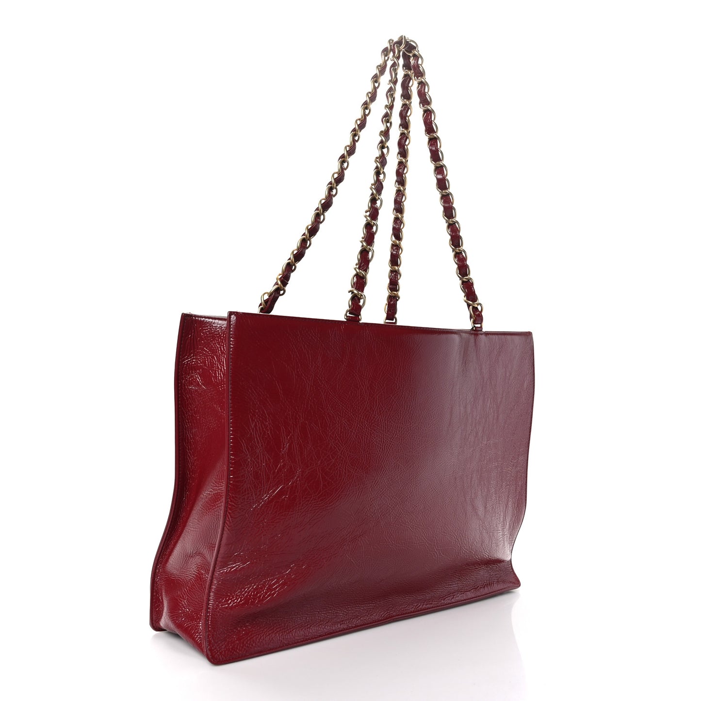 Shiny Aged Calfskin Shopping Bag Red