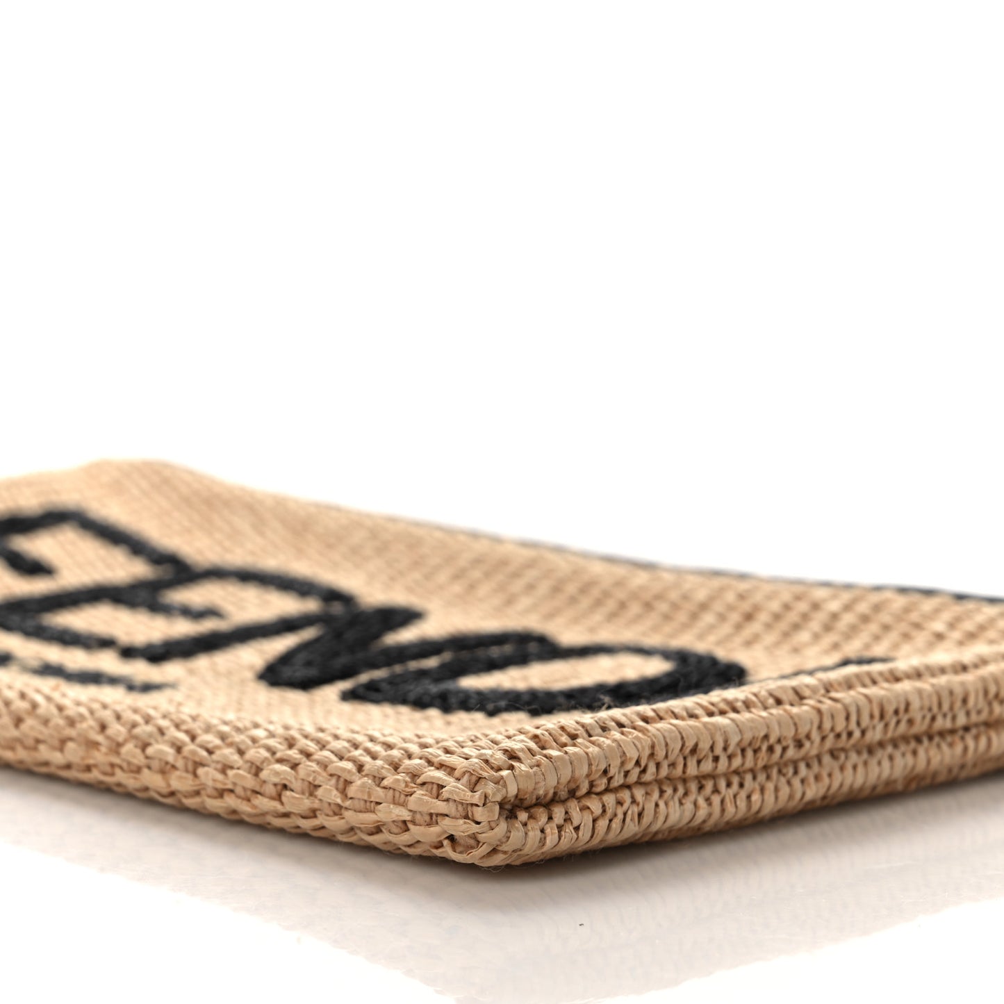 Straw Vitello King Logo Woven Large Flat Pouch Paglia Black