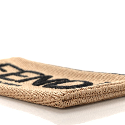 Fendi Straw Vitello King Logo Woven Large Flat Pouch Paglia Black 9 of 9