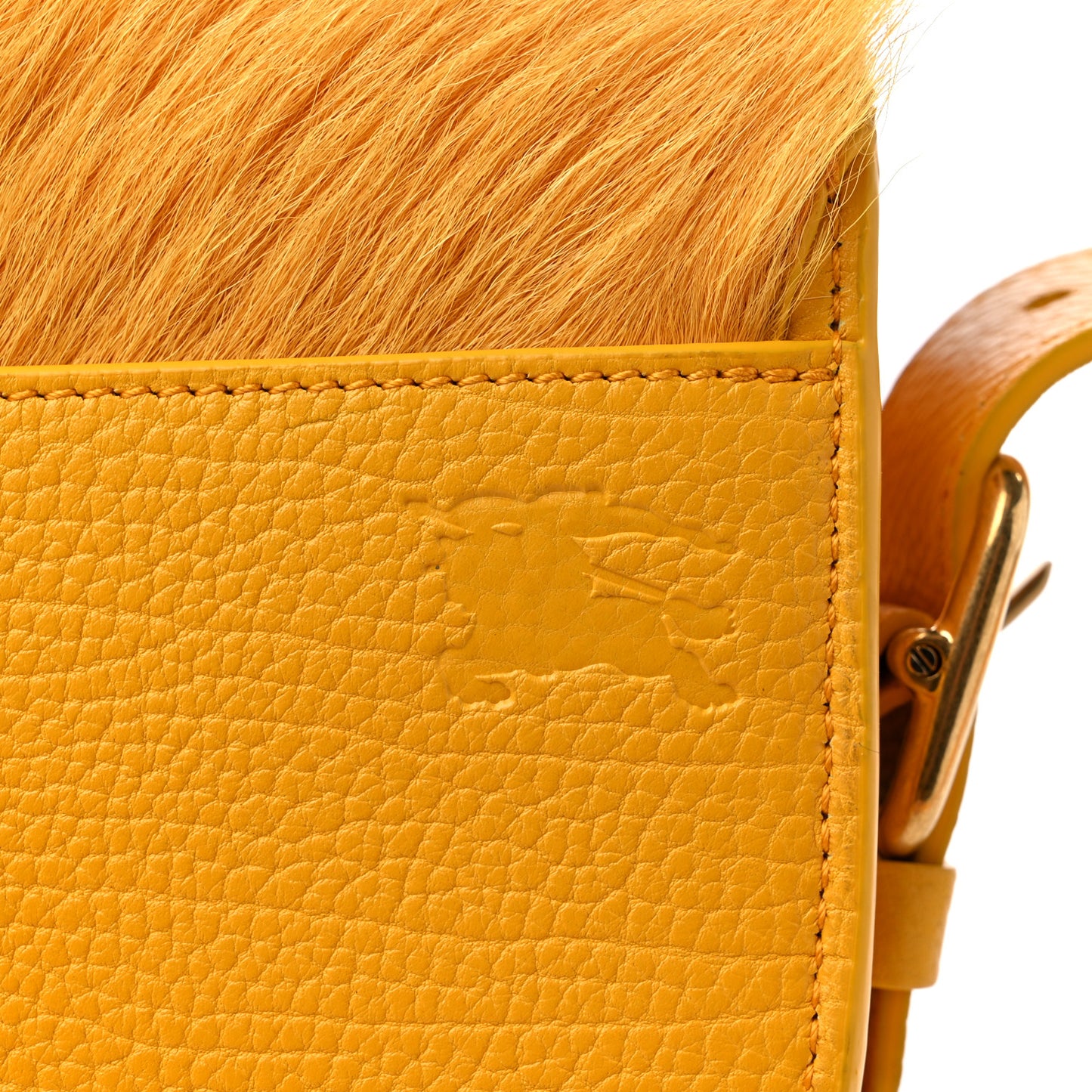 Calfskin Goat Fur Chess Satchel Bag Mimosa