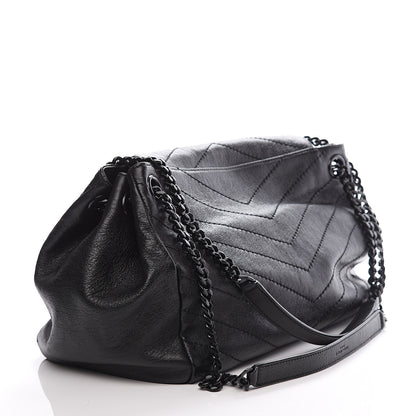 Saint Laurent Vintage Lambskin Chevron Monogram Medium Nolita Black 2 of 9