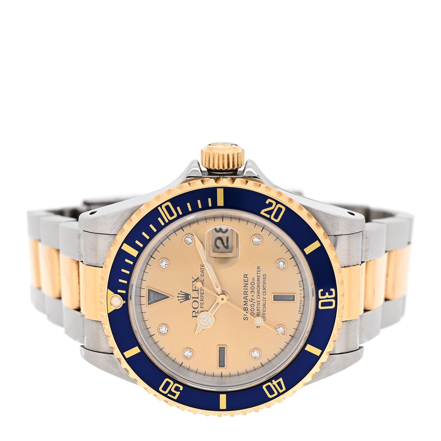 Stainless Steel 18K Yellow Gold Diamond Blue Sapphire 40mm Submariner Date Watch Champagne 16613