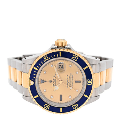 Rolex Stainless Steel 18K Yellow Gold Diamond Blue Sapphire 40mm Submariner Date Watch Champagne 16613 2 of 5
