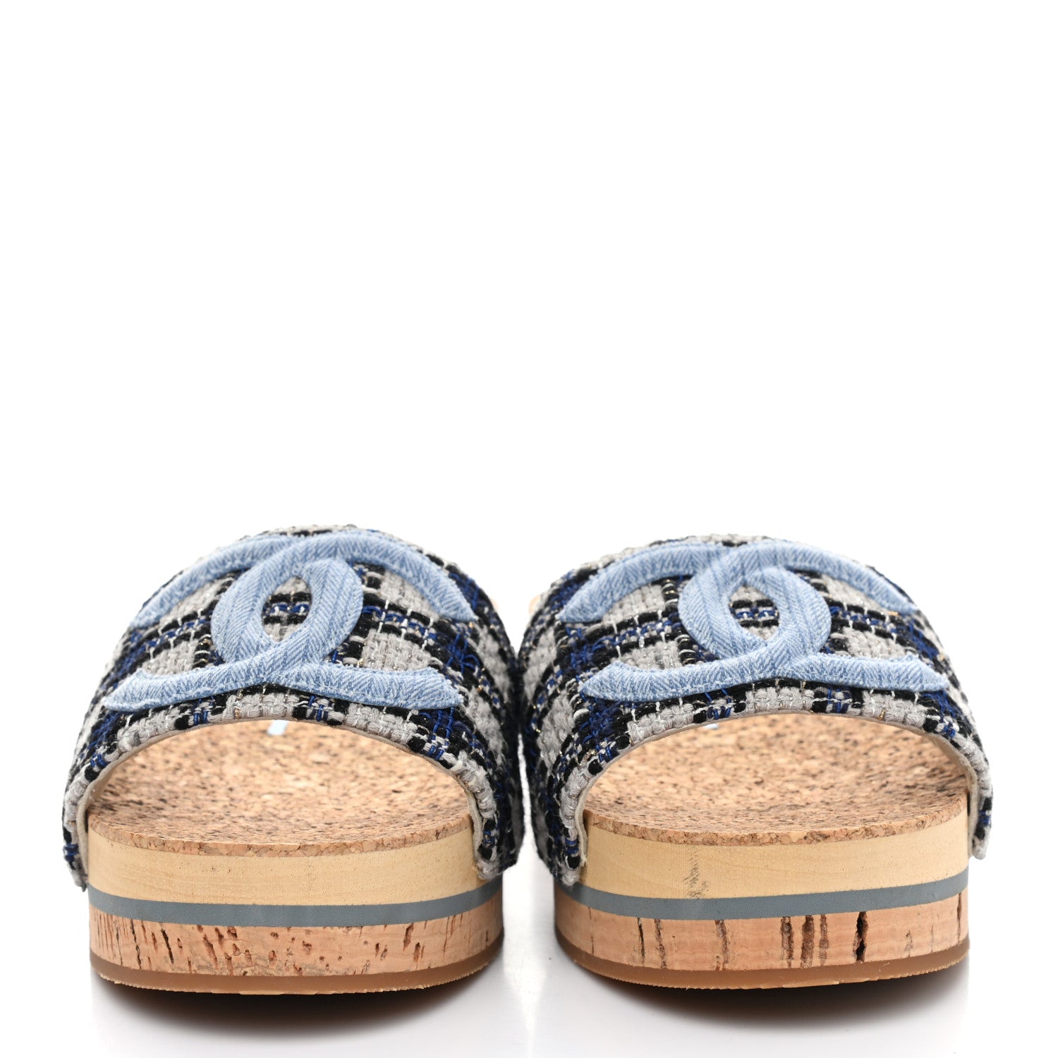 Chanel Tweed Mixed Fibers Cork CC Mule Sandal 36 Navy Blue White Blue 2 of 8