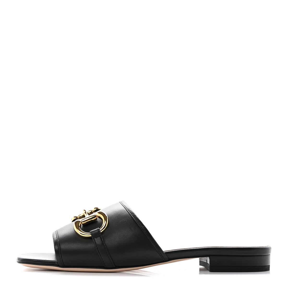 Gucci Nappa Horsebit Flat Slide Sandals 38 Black 1 of 11