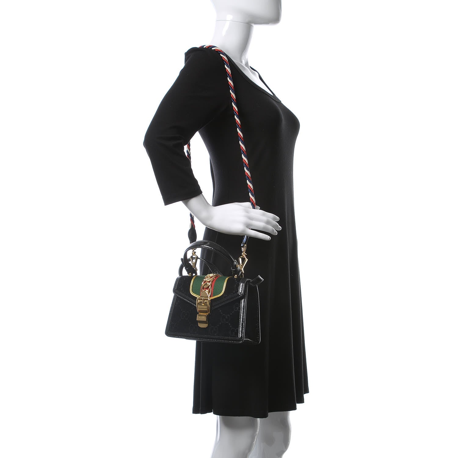 Gucci Velvet GG Monogram Mini Sylvie Top Handle Bag Black 3 of 10