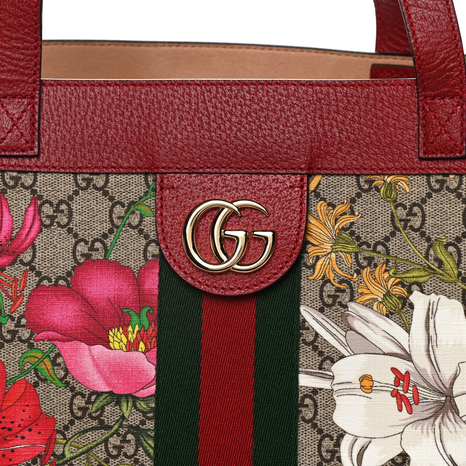 Gucci GG Supreme Monogram Flora Web Large Ophidia Tote Red 8 of 10