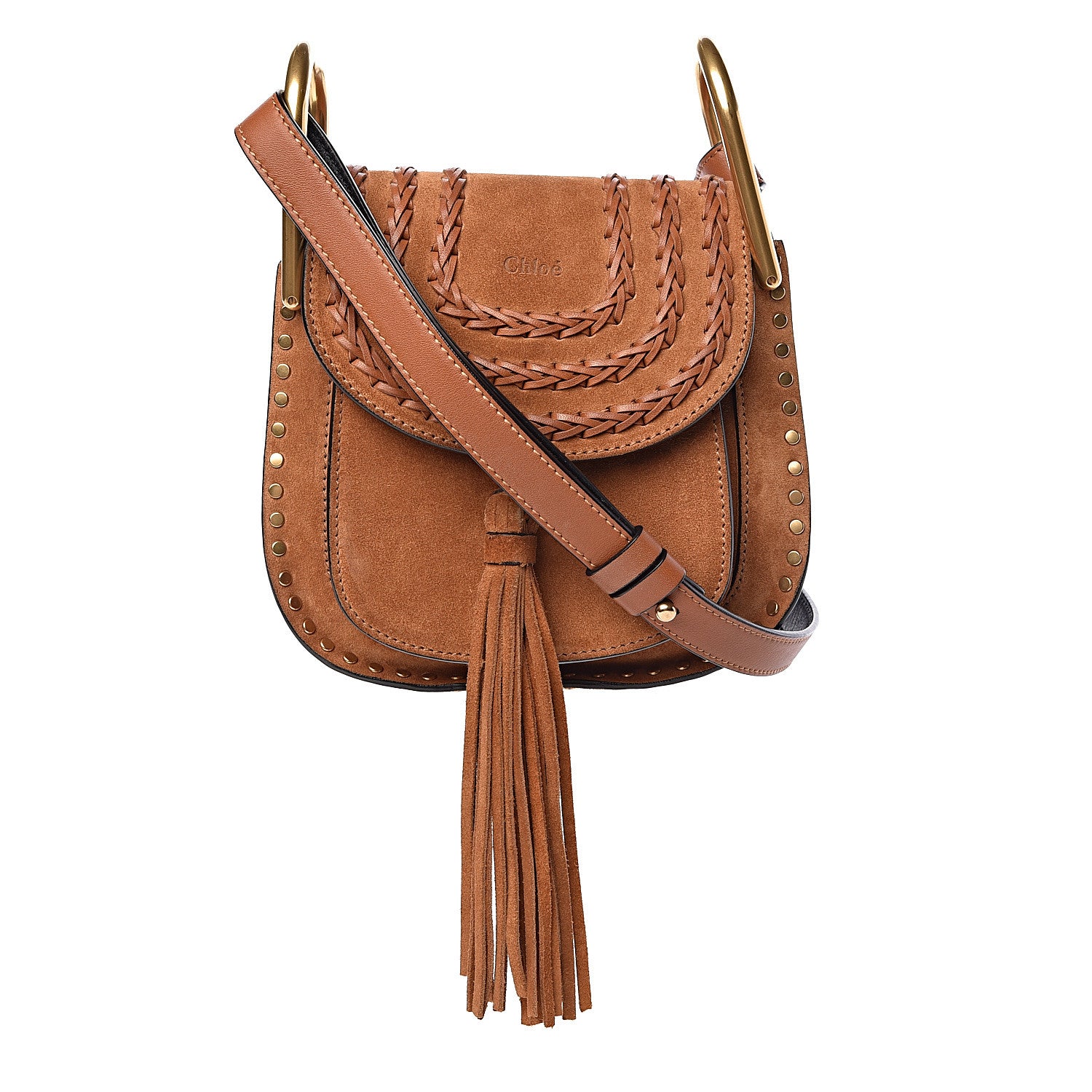 Chloe Suede Calfskin Braided Mini Hudson Shoulder Bag Caramel 1 of 10