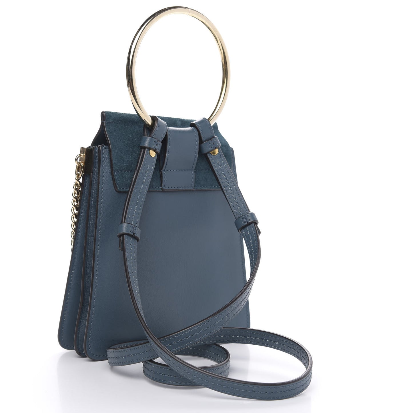 Suede Calfskin Mini Faye Bracelet Bag Majolica Blue
