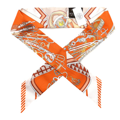 Hermes Silk Bouquets Selliers Twilly Orange Cuit White 1 of 4