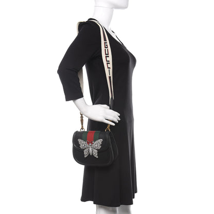 Gucci Calfskin Web Crystal Butterfly Stripe Small Totem Shoulder Bag Black 2 of 10