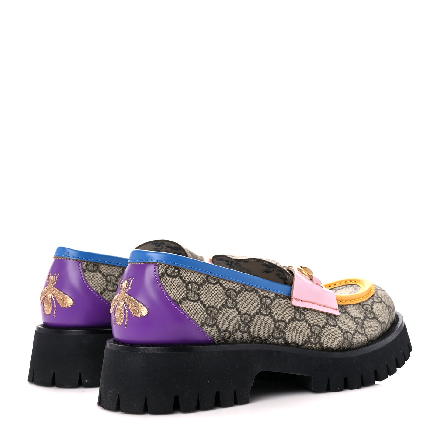 GG Supreme Monogram Cordovan Lux Womens Harald Horsebit 25mm Platform Loafers 41 Beige Sugar Pink Crop Shine Purple Marine