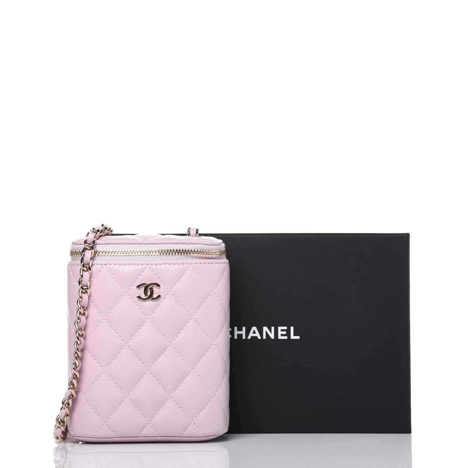 Chanel Caviar Quilted Small Vertical Coco Beauty Vanity Case With Chain Light Pink 11 of 11