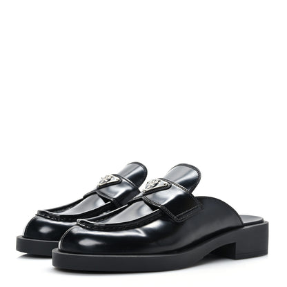 Prada Spazzolato Metal Triangle Logo 40mm Loafer Mules 39 Black 3 of 8