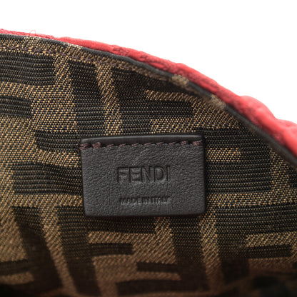 Fendi Fabric Floral Embroidered Hip Belt Baguette Bag Rosso 6 of 10