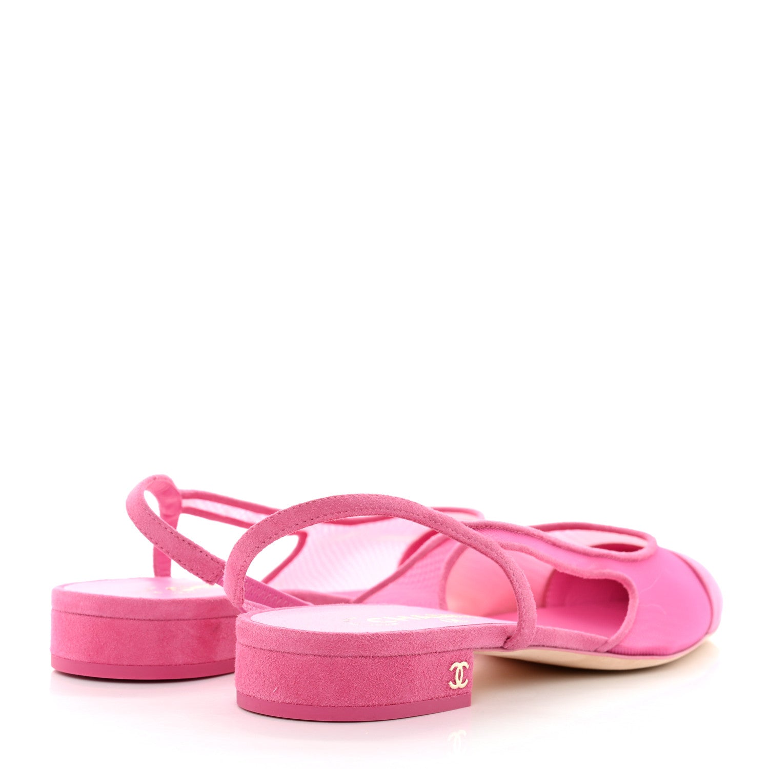 Chanel Mesh Suede Kidskin Cap Toe CC Slingback Flat 40 Pink 4 of 9