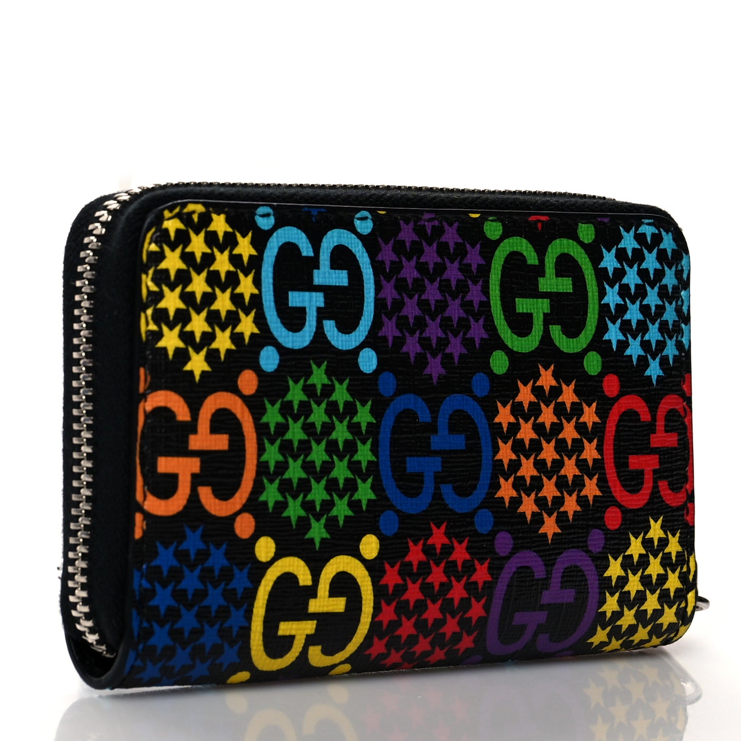 GG Supreme Monogram Psychedelic Zip Around Card Case Wallet Black
