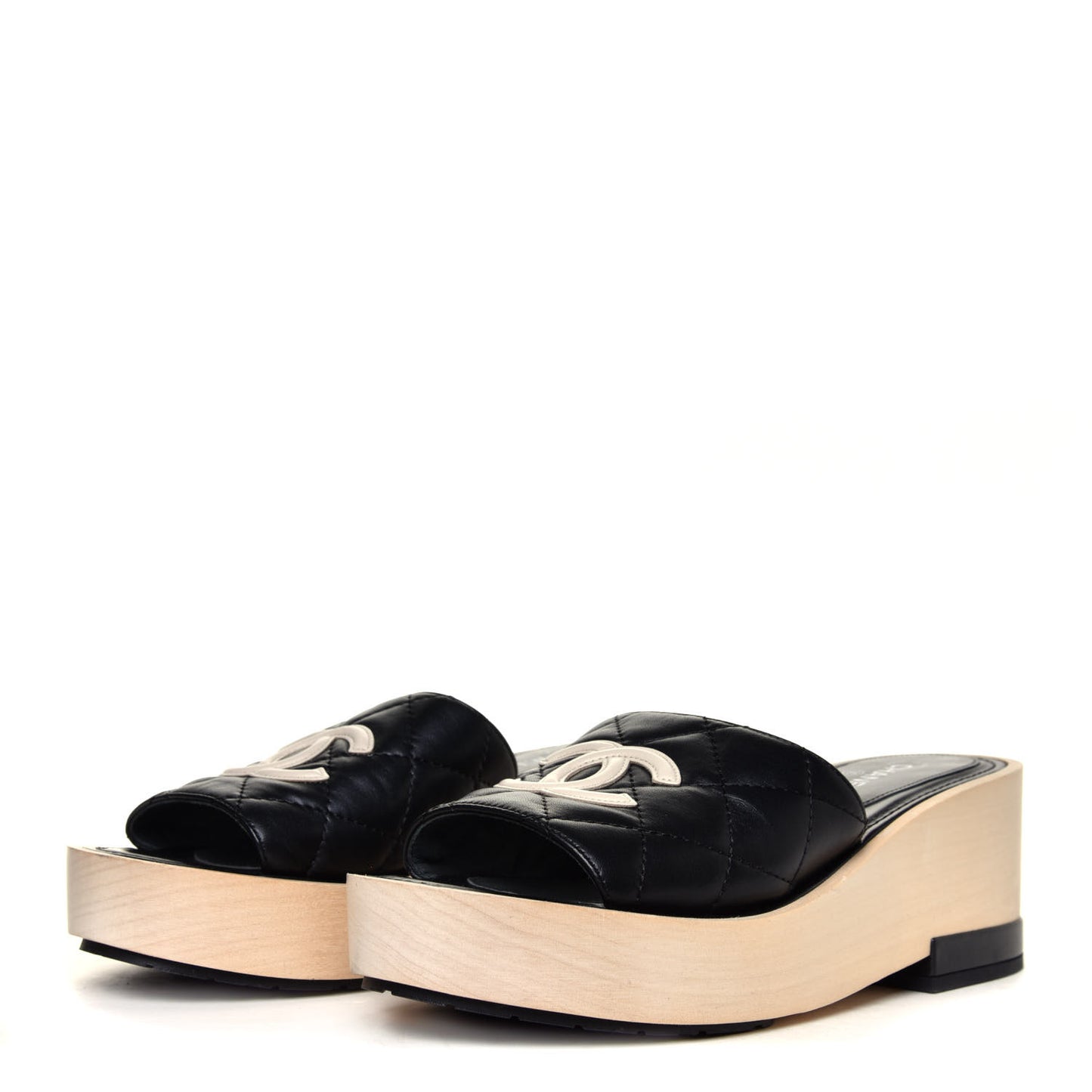 Lambskin Quilted CC Mules 37 Beige Black