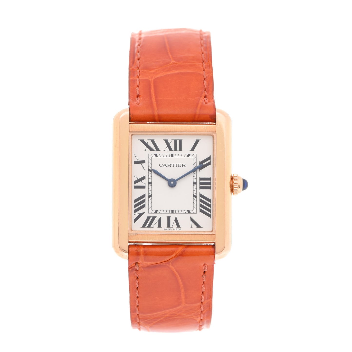 Stainless Steel 18K Yellow Gold Alligator 24mm Tank Solo Quartz Watch Orange