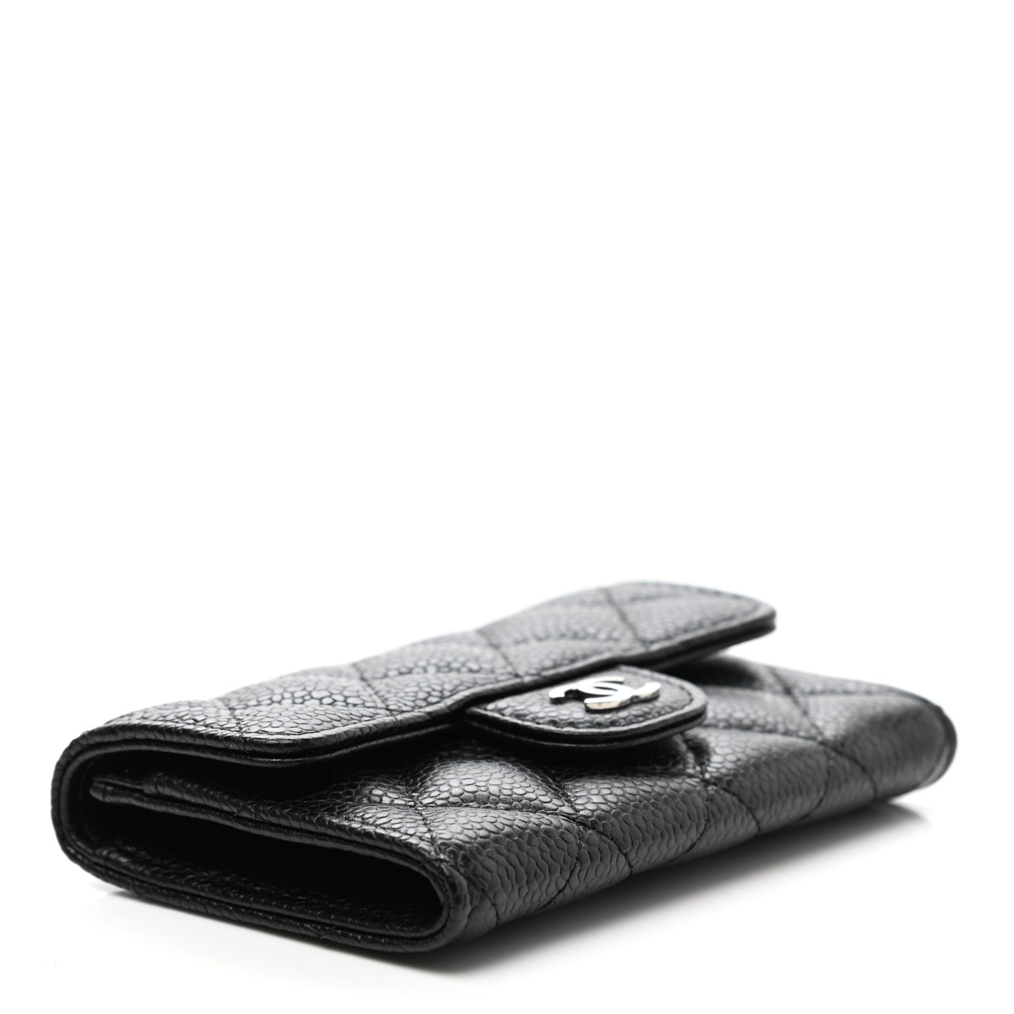 Caviar Quilted Flap Card Holder Black