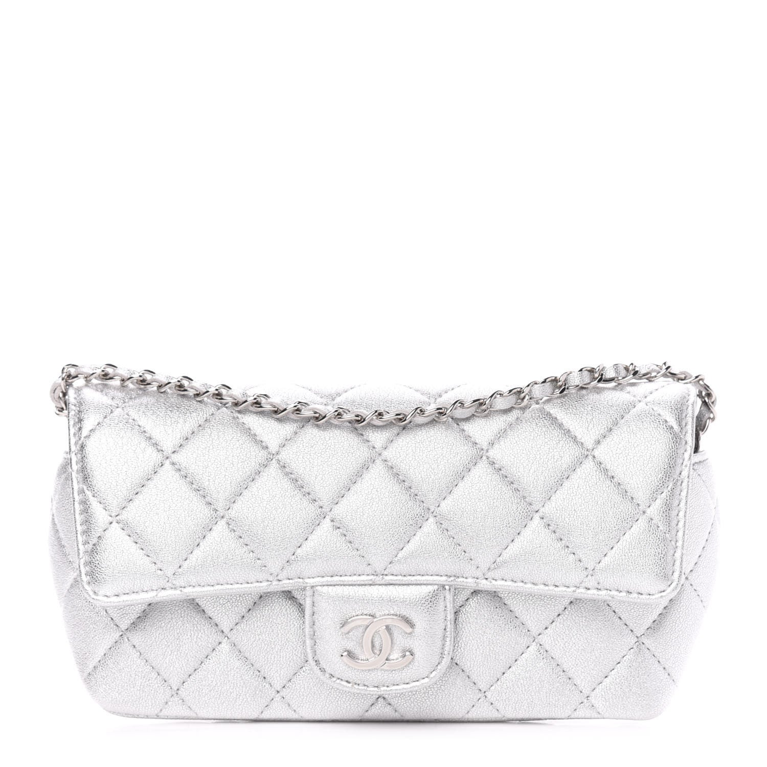 Chanel Metallic Lambskin Quilted Glasses Case With Chain Silver 1 of 11