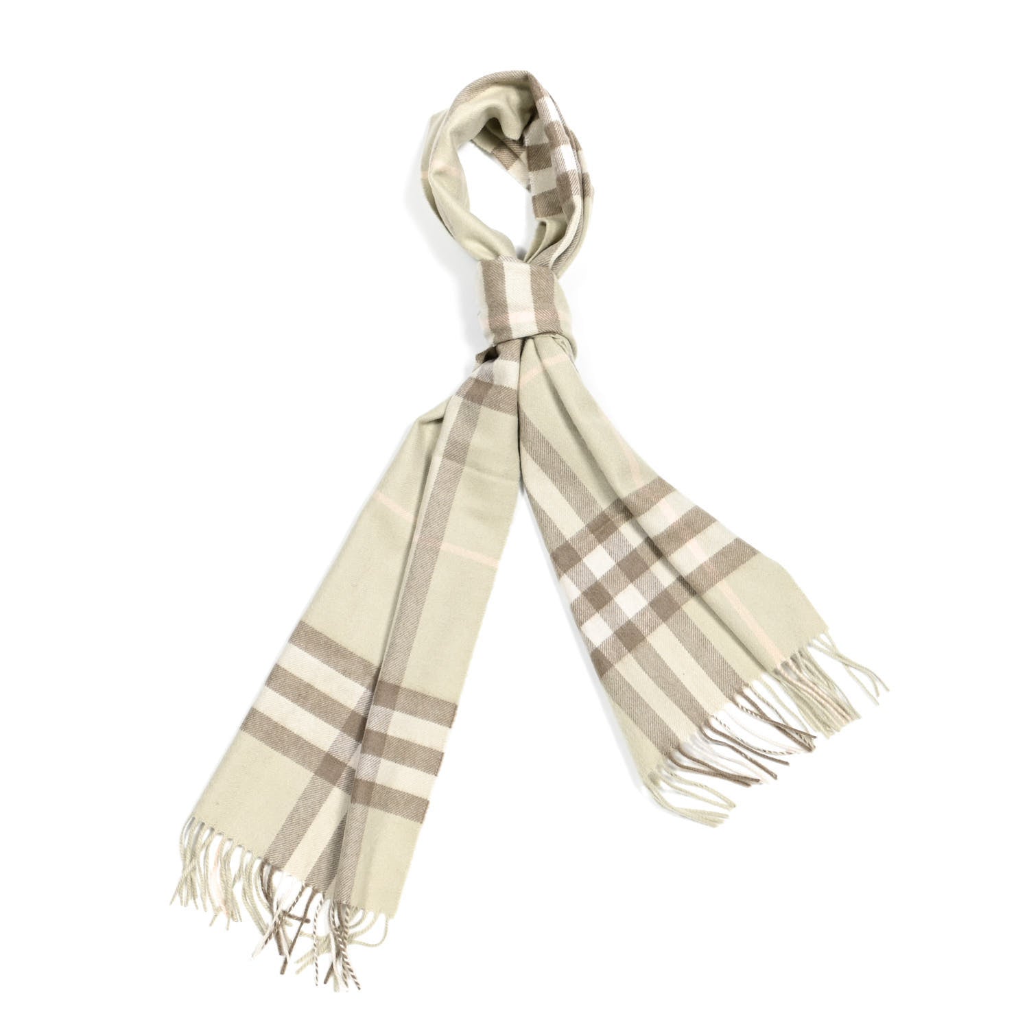 Burberry Cashmere Giant Check Fringe Scarf Limestone 1 of 4