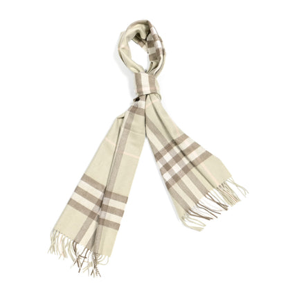 Burberry Cashmere Giant Check Fringe Scarf Limestone 1 of 4