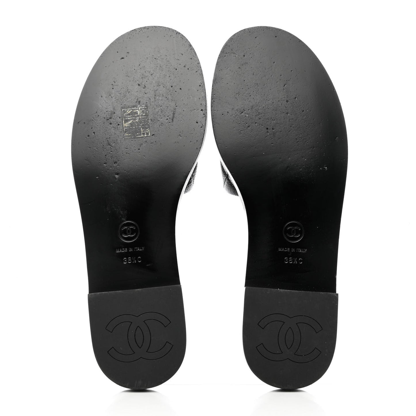Shiny Goatskin Quilted CC Mules Sandals 38.5 Black