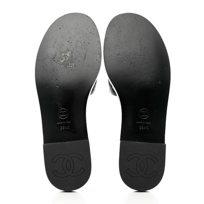 Chanel Shiny Goatskin Quilted CC Mules Sandals 38.5 Black 6 of 10