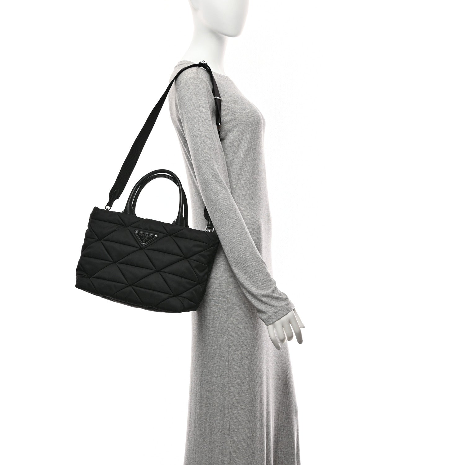 Prada Re-Nylon Nappa Triangle Quilted Padded Small Double Handled Zip Tote Black 2 of 10