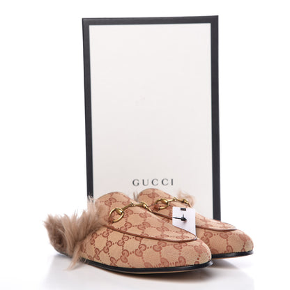 Gucci GG Monogram Fur Womens Princetown Slippers 39 Beige Ruggine Rust 8 of 8