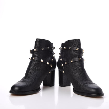Valentino Garavani Pebbled Calfskin Rockstud Double Buckle 70mm Block Heel Ankle Boots 38.5 Black 5 of 11