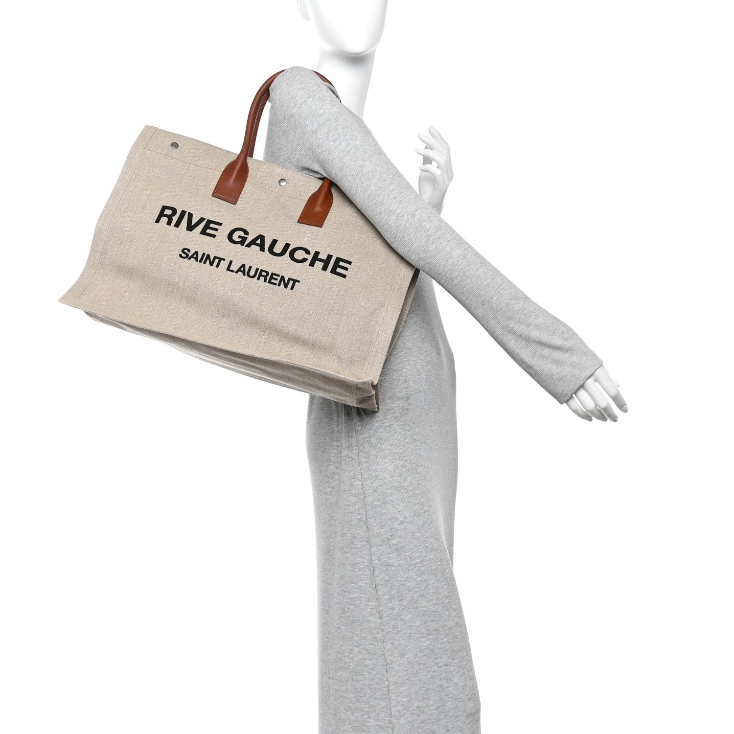 Saint Laurent Linen Calfskin Rive Gauche Tote Brown 2 of 11