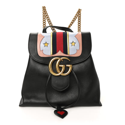 Gucci Calfskin Web GG Marmont Flap Chain Backpack Black 1 of 10