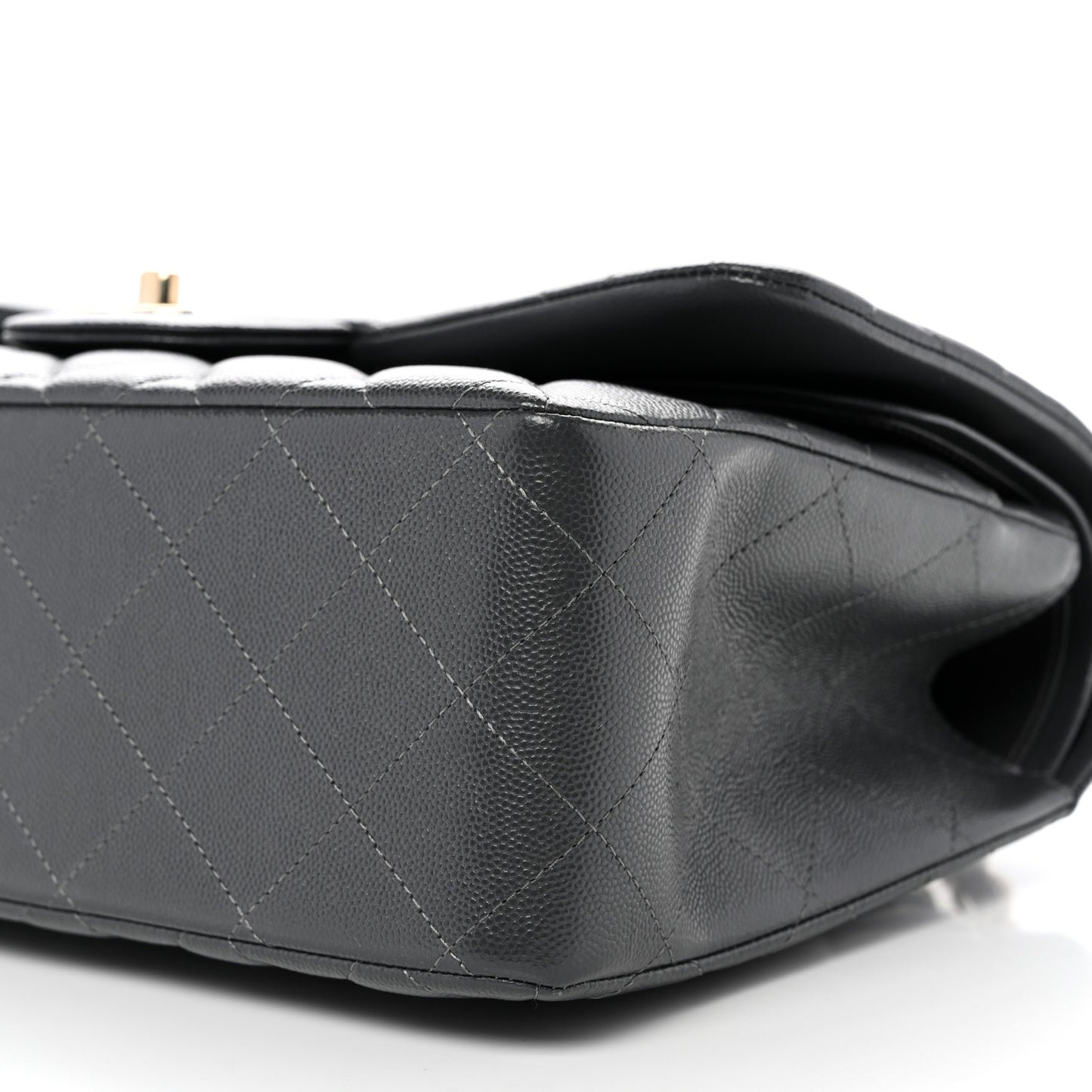 Caviar Quilted Jumbo Double Flap Dark Grey