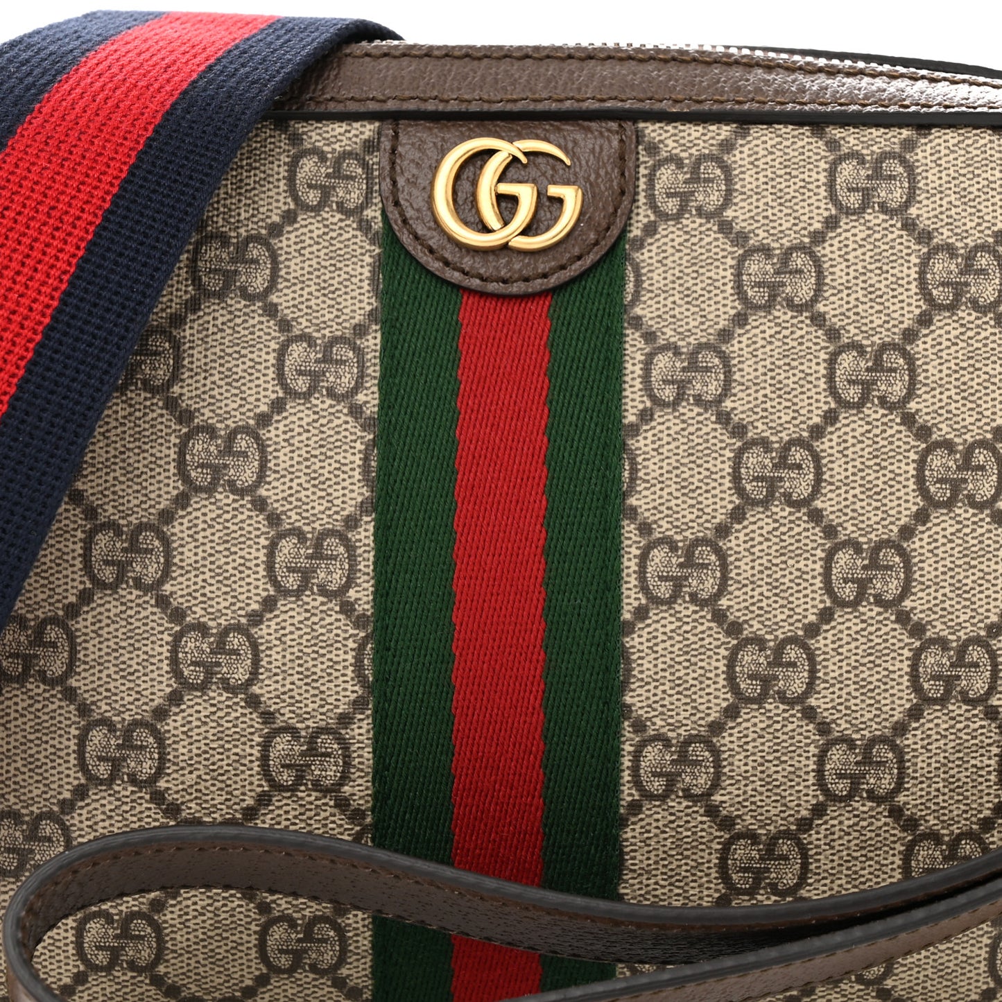 GG Supreme Monogram Textured Dollar Calfskin Web Ophidia Wristlet Shoulder Bag Beige Ebony New Acero