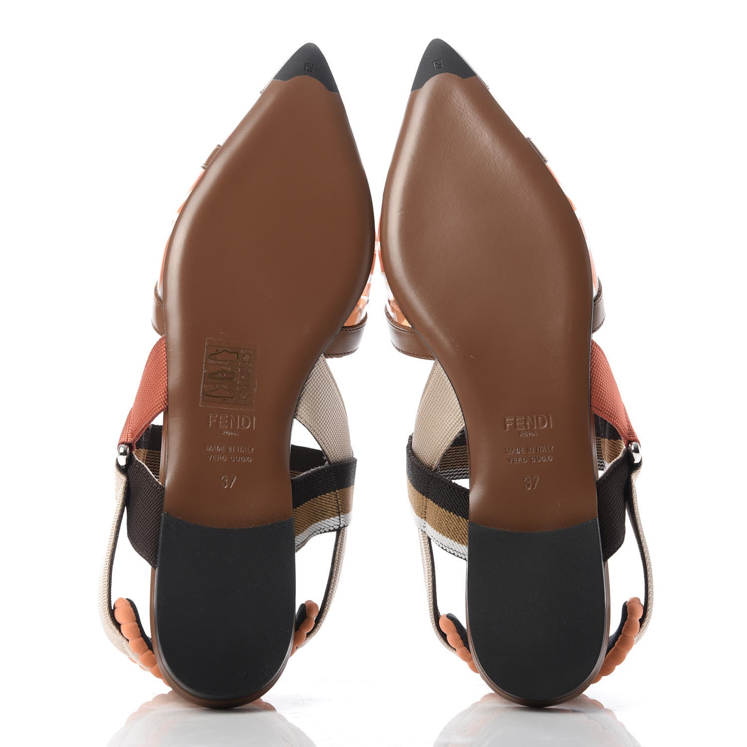 Fendi PVC Calfskin FF Colibri Slingback Ballerina Flats 37 Aranciata Cuoio 5 of 9
