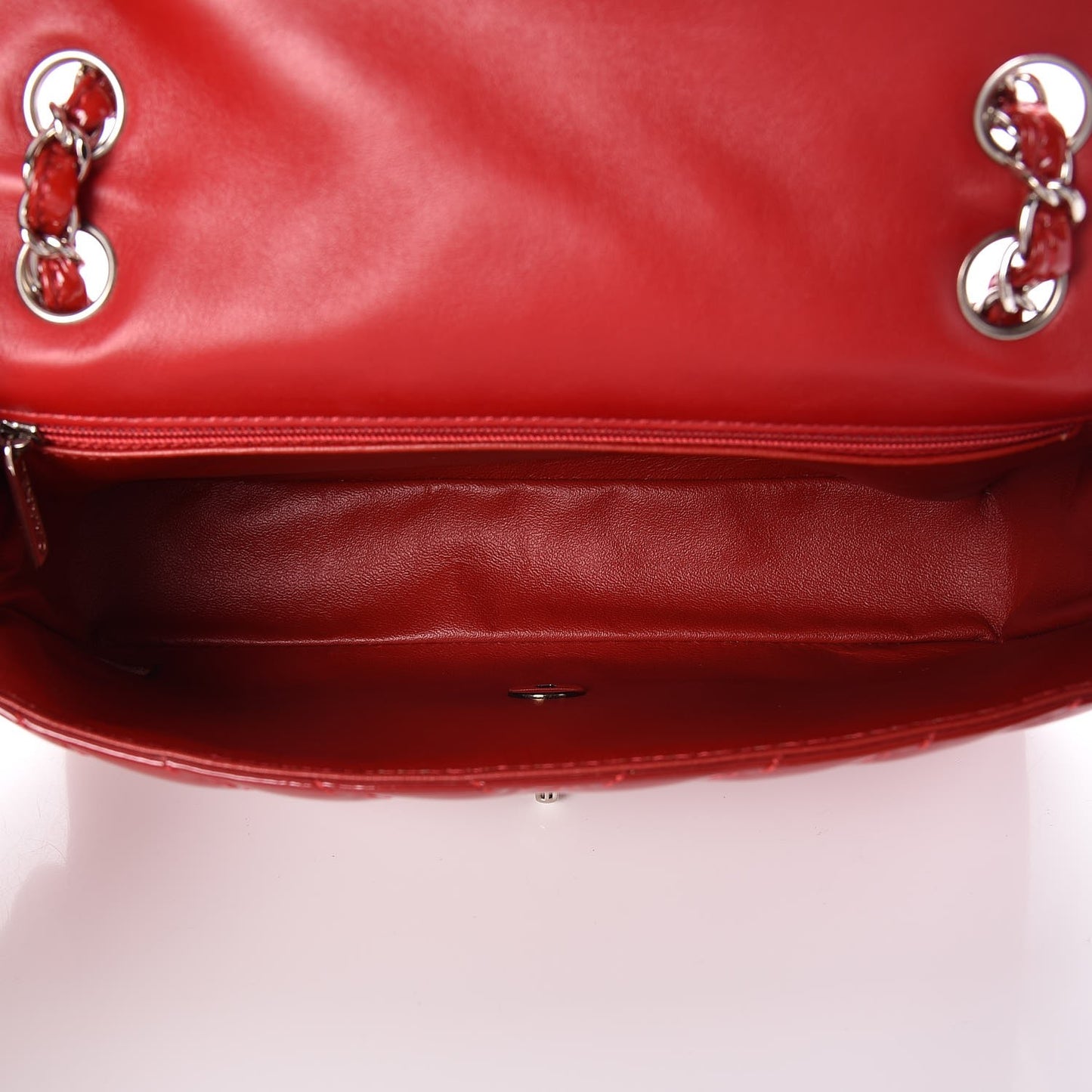 Patent Chevron Quilted Medium Single Flap Red