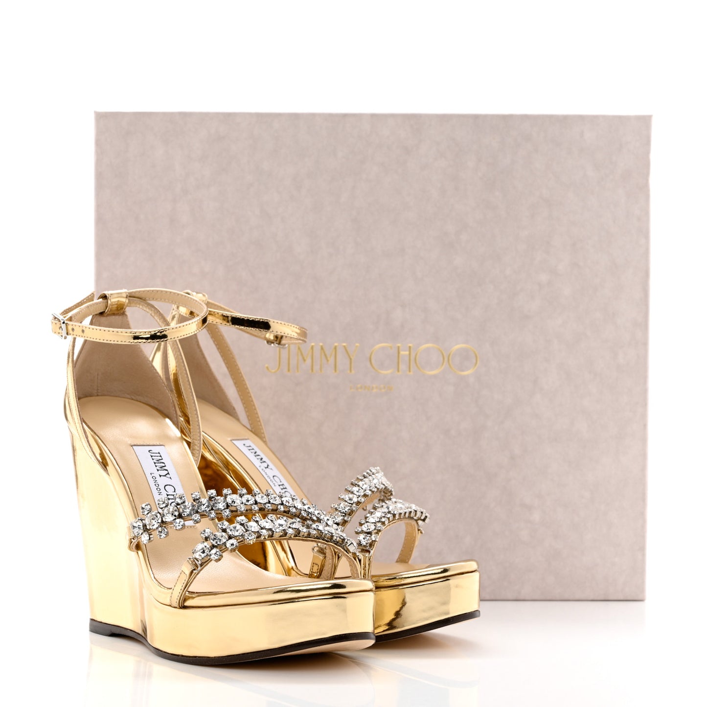 Metallic Calfskin Crystal Embellished Bing 120 Wedge 37.5 Gold