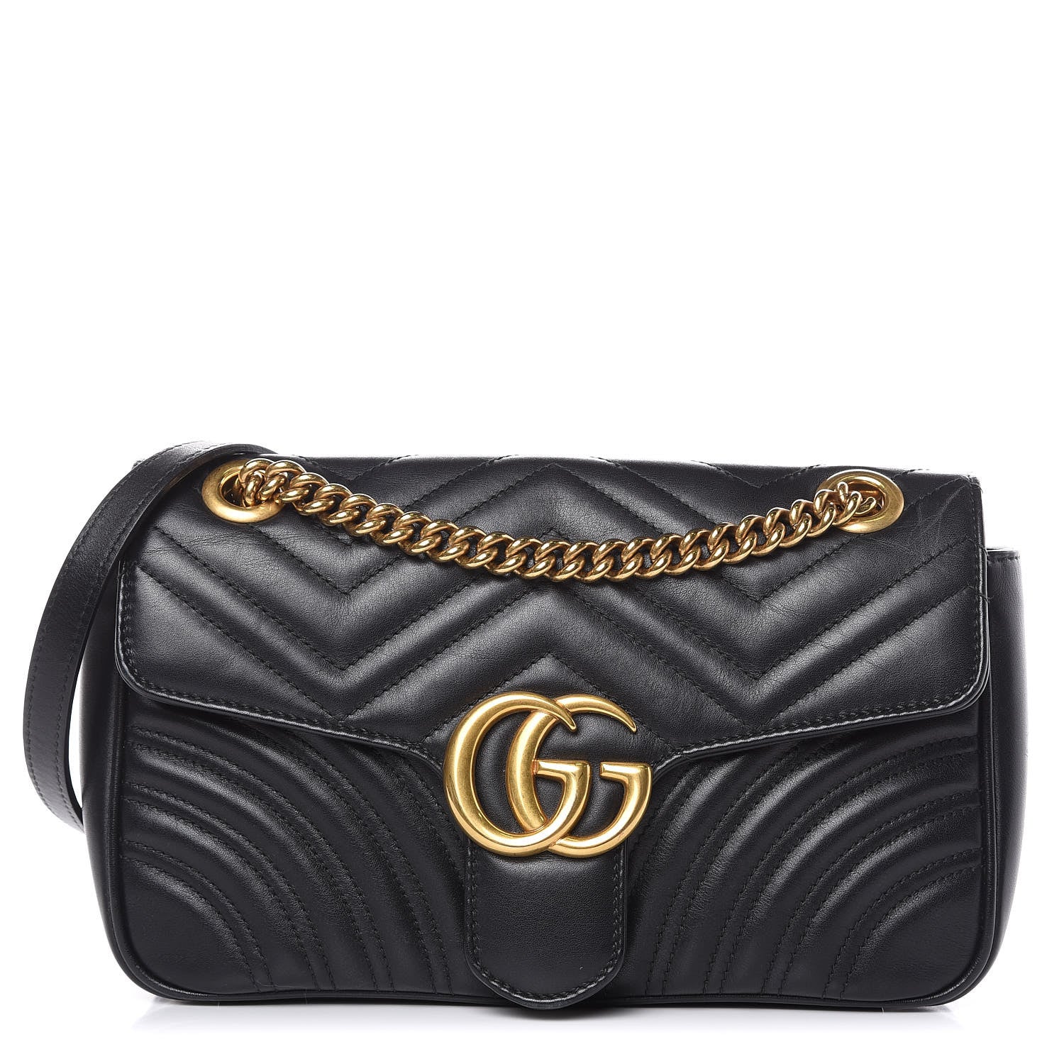 Gucci Calfskin Matelasse Small GG Marmont Shoulder Bag Black 1 of 14