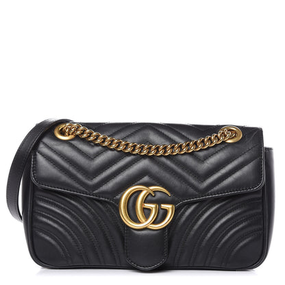 Gucci Calfskin Matelasse Small GG Marmont Shoulder Bag Black 1 of 14