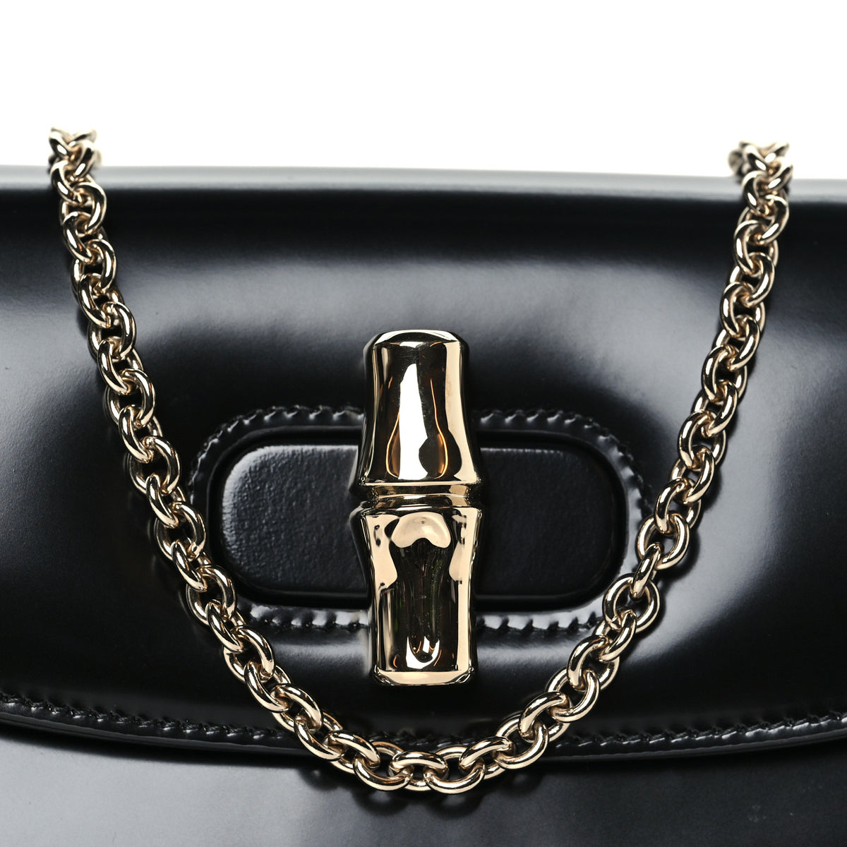 Shiny Calfskin Small Bamboo Night Bag Black